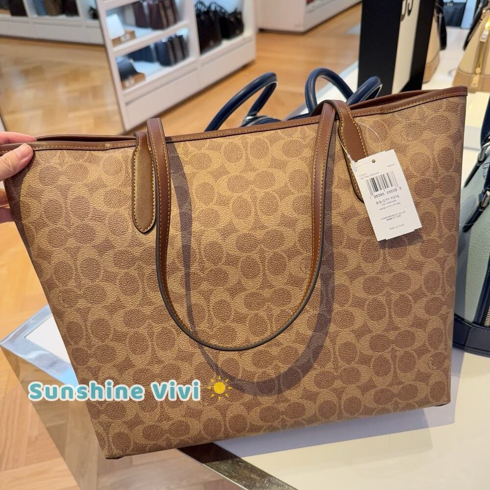 NWT COACH 🔥City Tote In Signature Canvas Gold/Tan/Brown CV976 - Picture 3 of 10